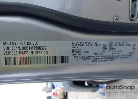 2021 Jeep Compass Limited 4X4 z USA, uszkodzony, nr VIN 3C4NJDCB1MT506372